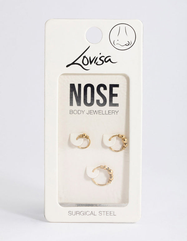 Gold Plated Surgical Steel Multi Size Ball Nose Stud Pack