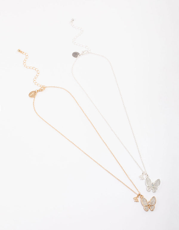 Kids Diamante Butterfly Necklace Pack