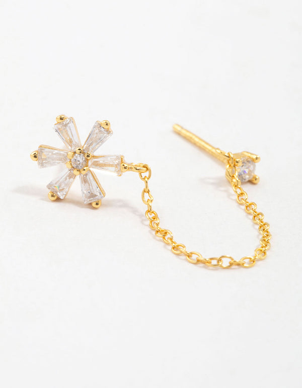 Gold Plated Sterling Silver Flower Chain Stud Earrings