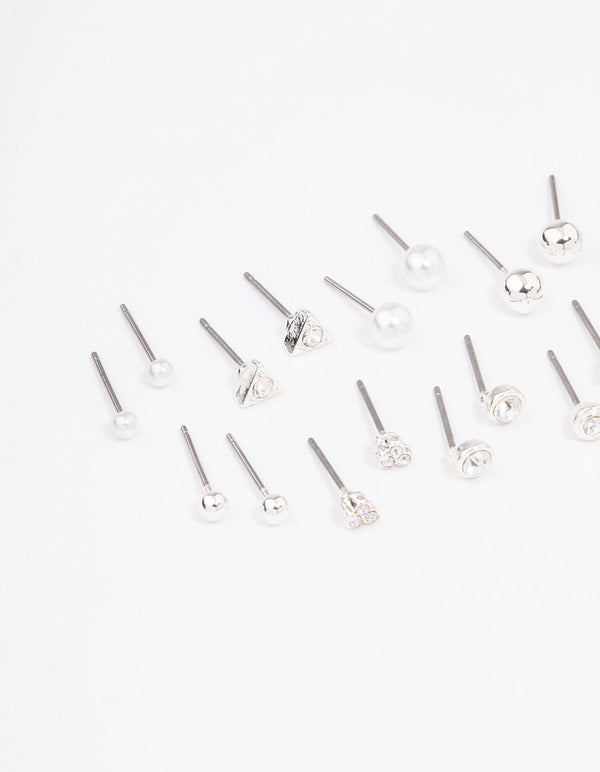 Silver Classic Pearl & Stone Earring 12-Pack