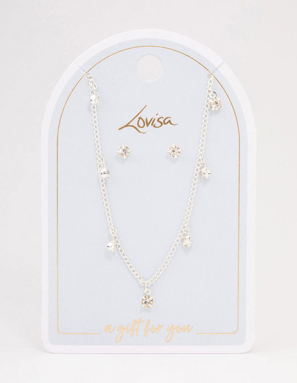 Silver Diamante Droplet Jewellery Set