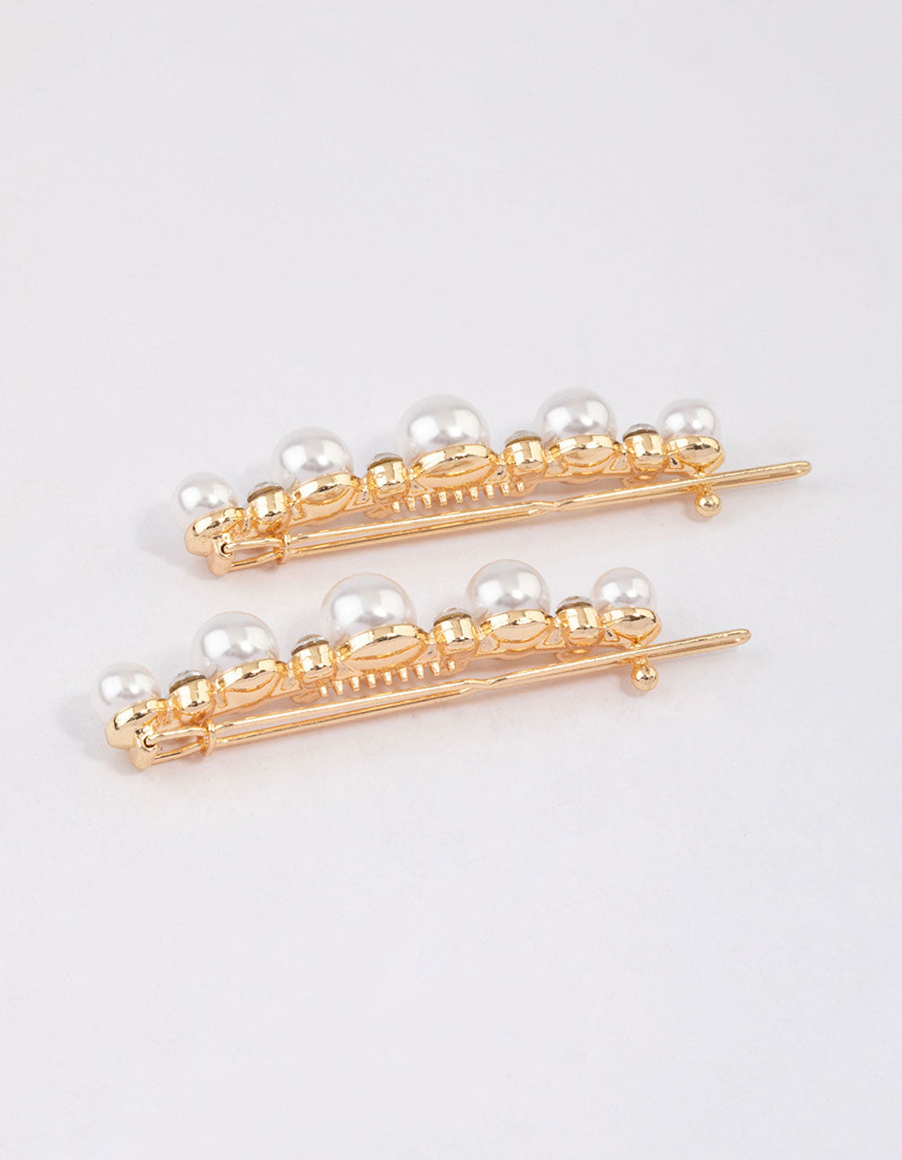 Gold Pearl & Diamante Hair Slide Pack