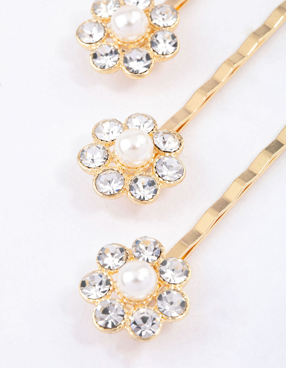 Gold Diamante & Pearl Hair Slides 4-Pack