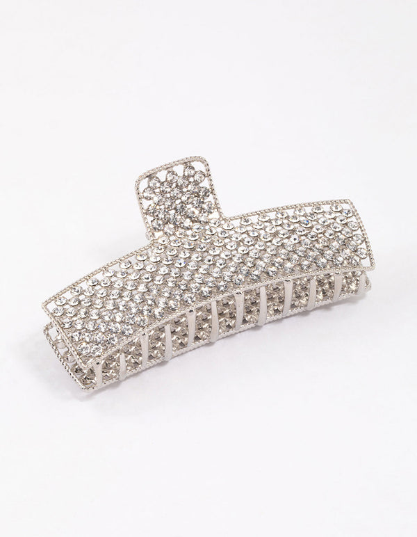 Silver Rectangle Diamante Hair Claw Clip