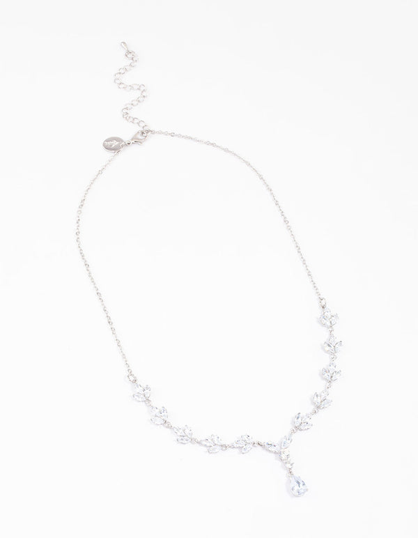 Silver Plated Cubic Zirconia Marquise Vine Y-Shaped Necklace