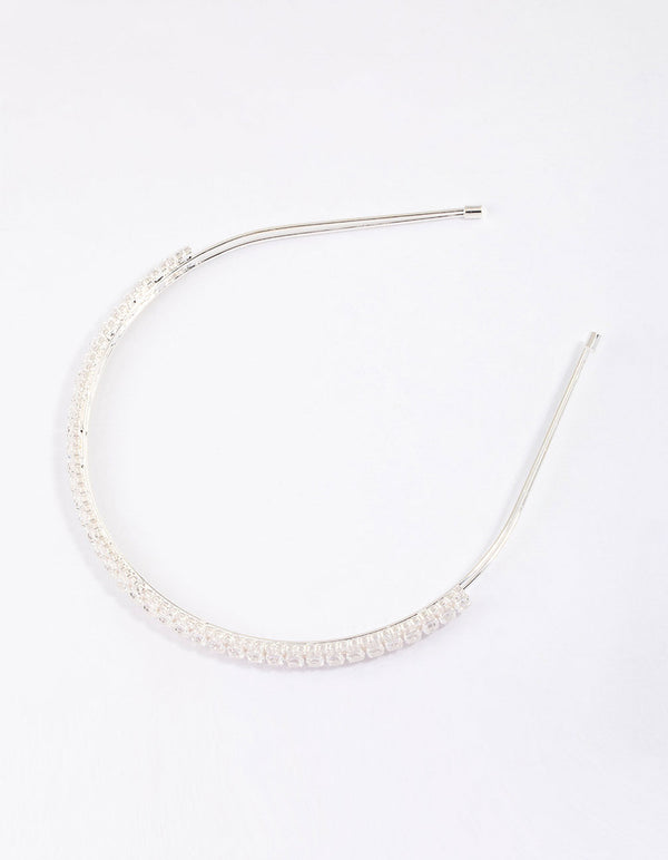 Silver Cubic Zirconia Round Stone Encased Headband