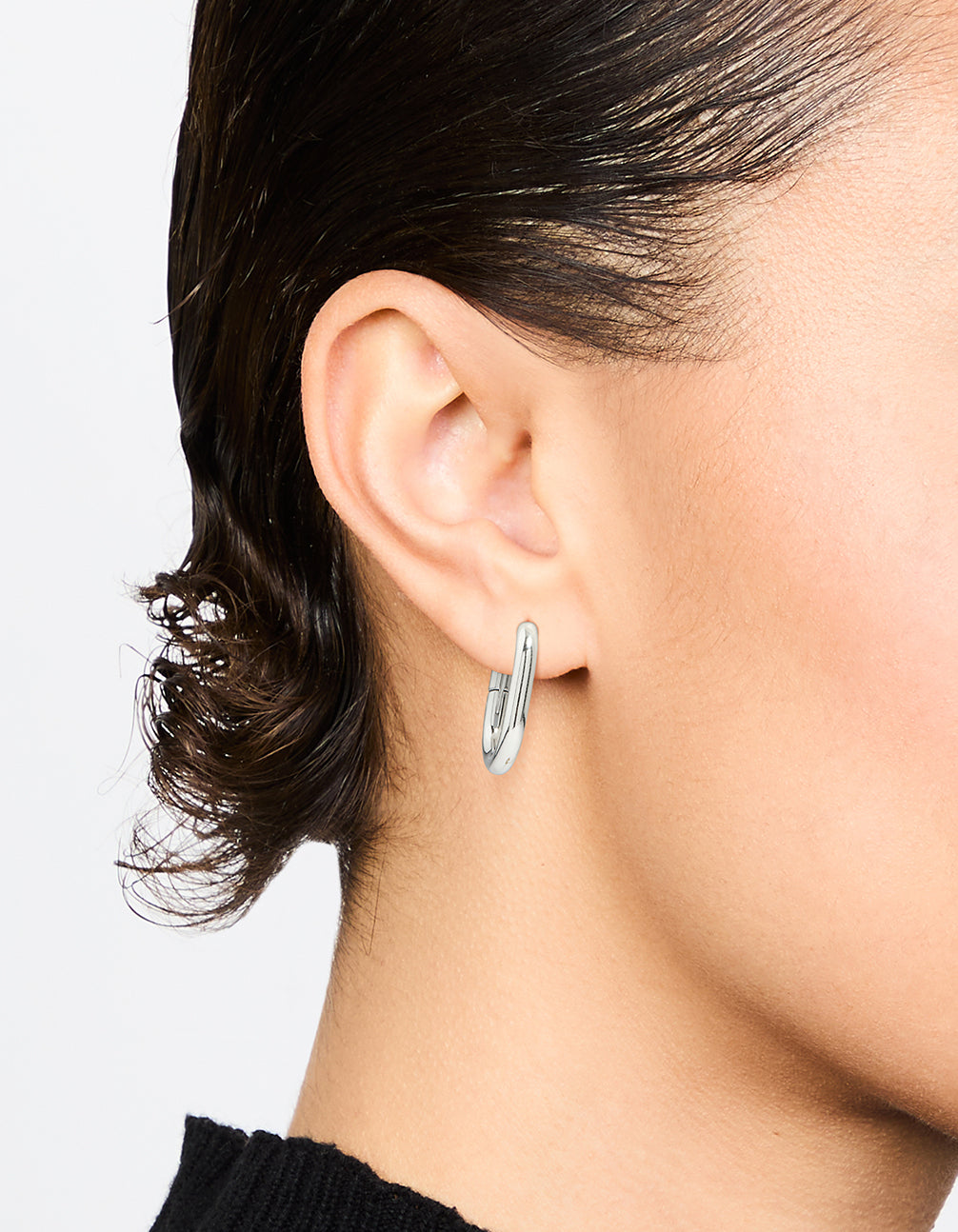 Waterproof Stainless Steel Plain Oval Huggie Hoop Earrings