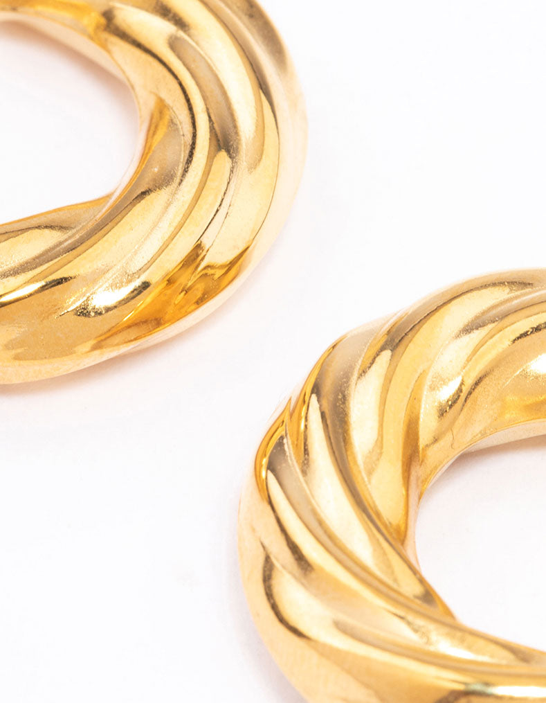 Waterproof Gold Plated Stainless Steel Chubby Twisted Hoop Earrings