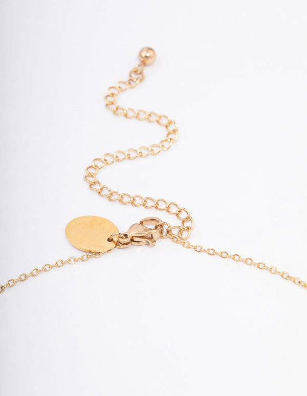 Waterproof Gold Plated Stainless Steel Diamante & Heart Droplet Short Necklace