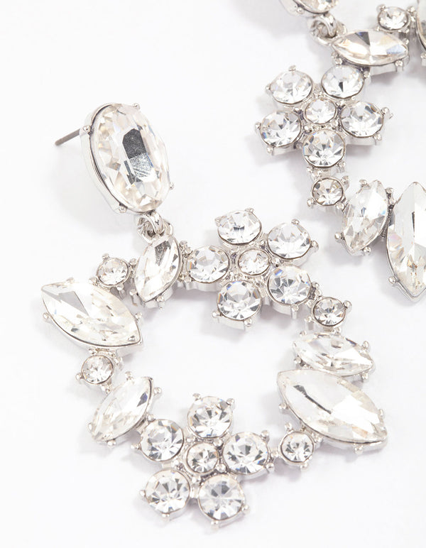 Silver Flower Square Drop Earrings