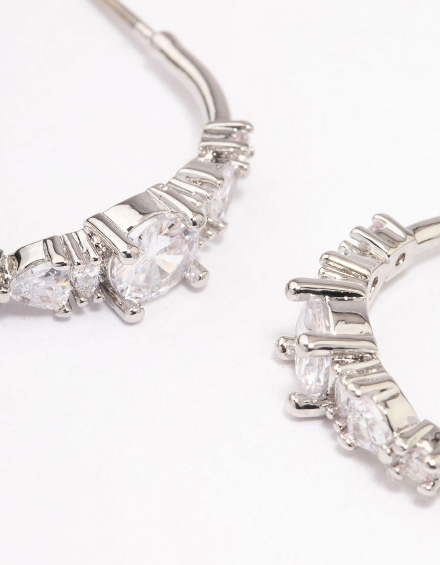 Silver Cubic Zirconia Graduating Hoop Earrings