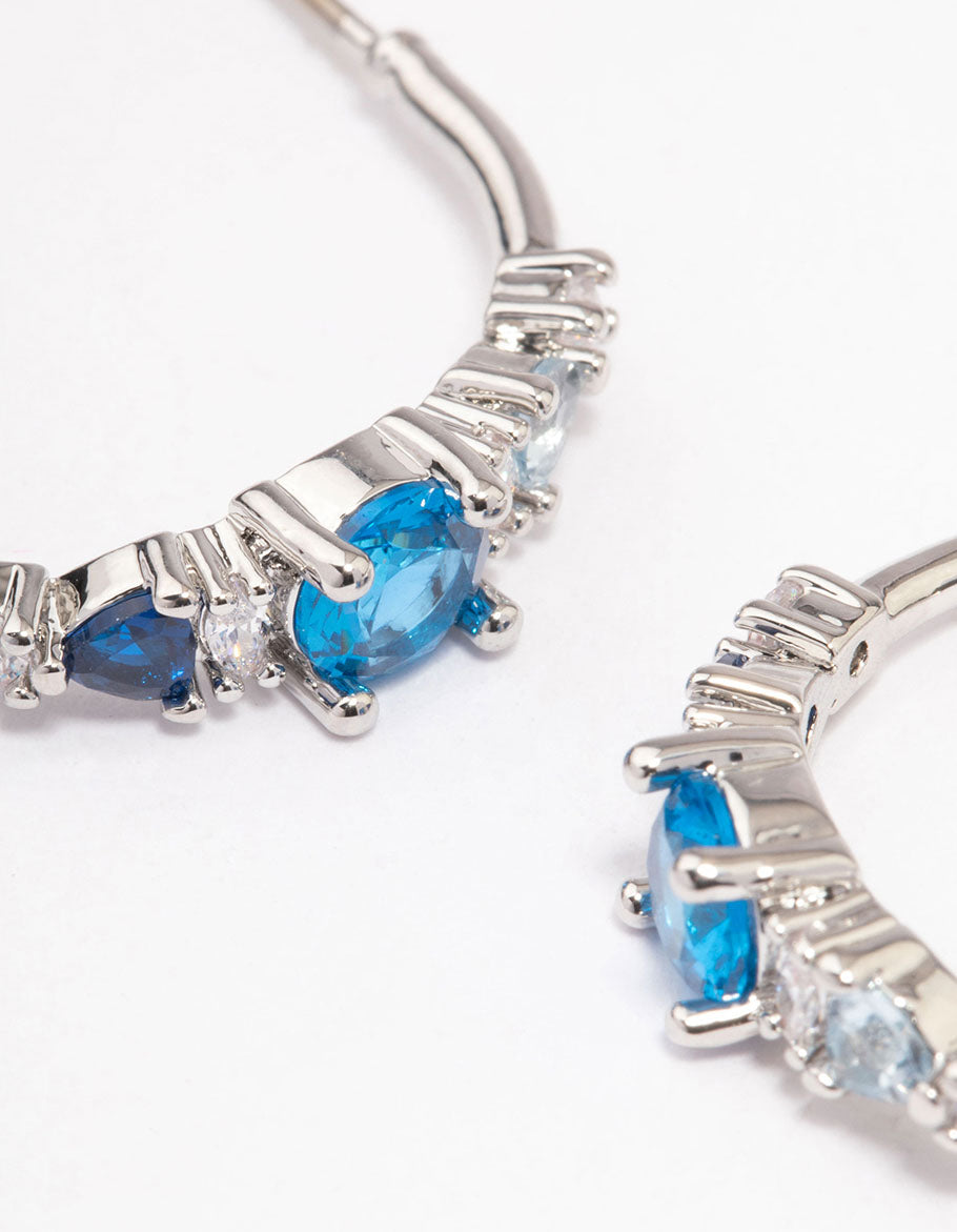Silver Cubic Zirconia Graduating Hoop Earrings