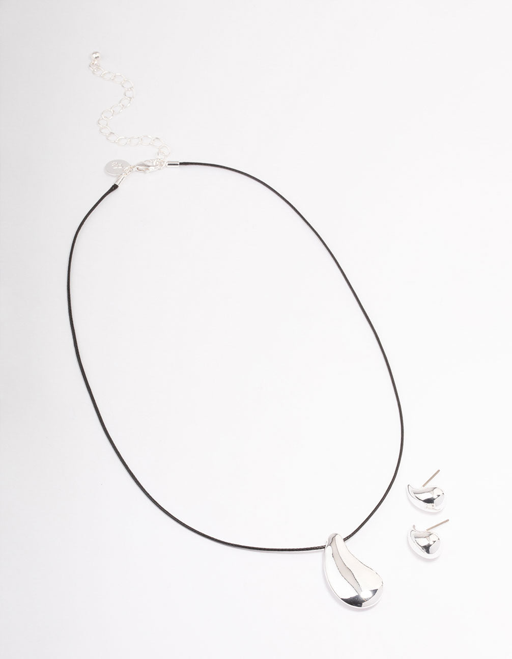 Silver Bold Teardrop Necklace & Earrings Jewellery Set