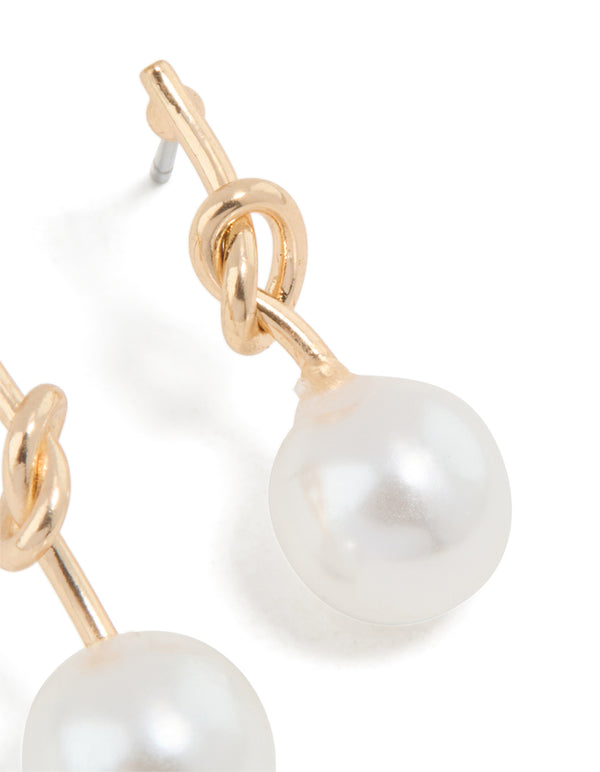 Gold Small Pearly Knotted Drop Earrings