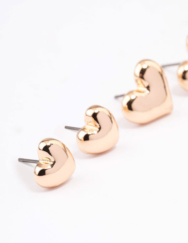 Gold Chunky Heart Stud Earring Pack