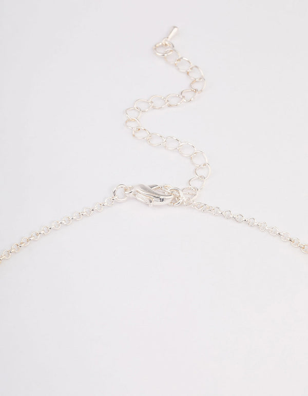 Silver Stone Cubic Zirconia Pendant Station Necklace