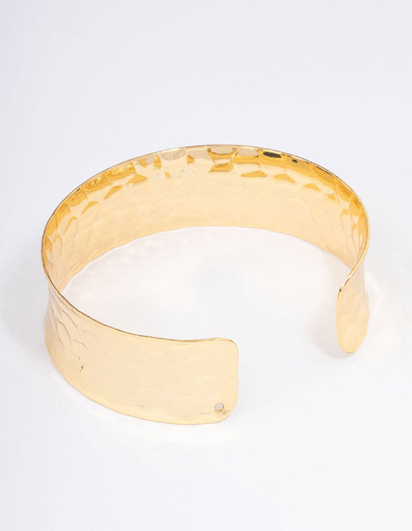 Gold Plated Wide Hammered Wrist Cuff
