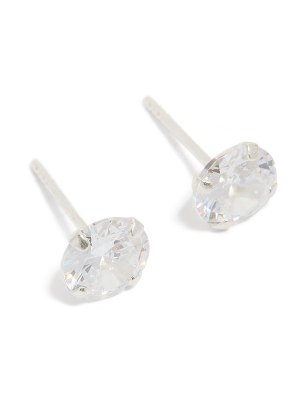 Sterling Silver Cubic Zirconia Simple Stud Earrings