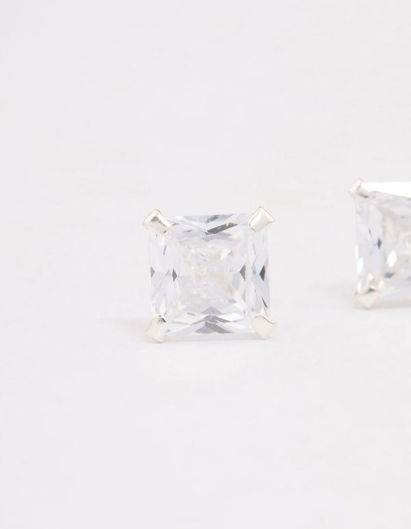 Sterling Silver Square Cubic Zirconia Stud Earrings