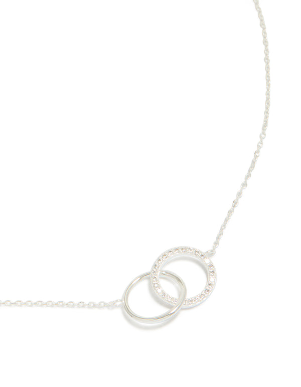 Sterling Silver Pave Link Hoop Pendant Necklace