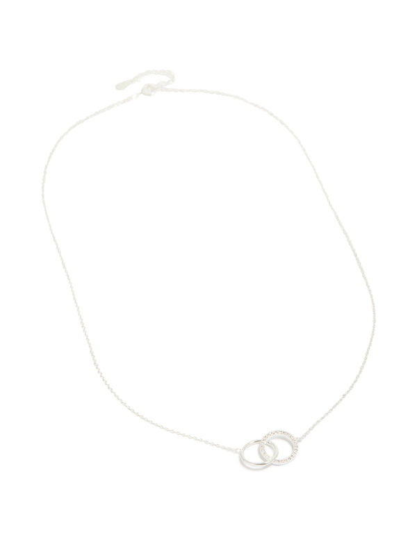 Sterling Silver Pave Link Hoop Pendant Necklace