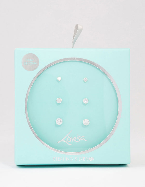 Sterling Silver Graduating Cubic Zirconia Earring 3-Pack