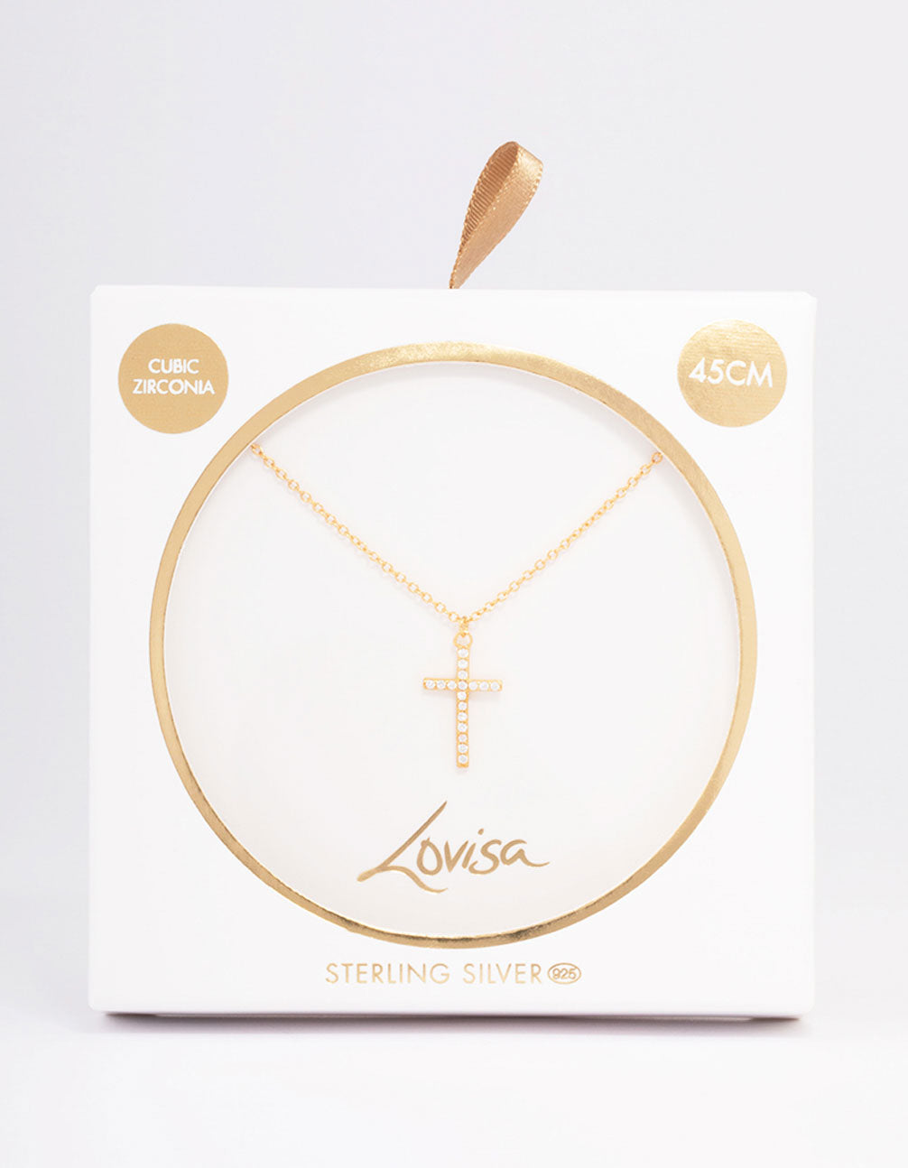 Gold Plated Sterling Silver Pave Cross Pendant Necklace