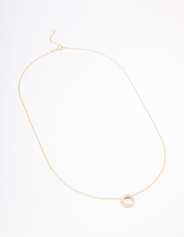 Gold Plated Pave Sterling Silver Circle Pendant Necklace