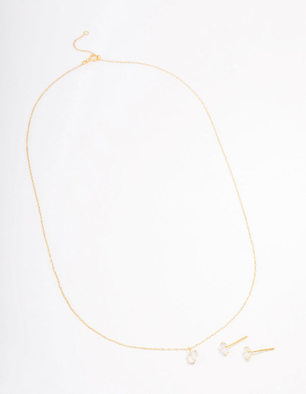 Gold Plated Sterling Silver Cubic Zirconia Solitaire Jewellery Set