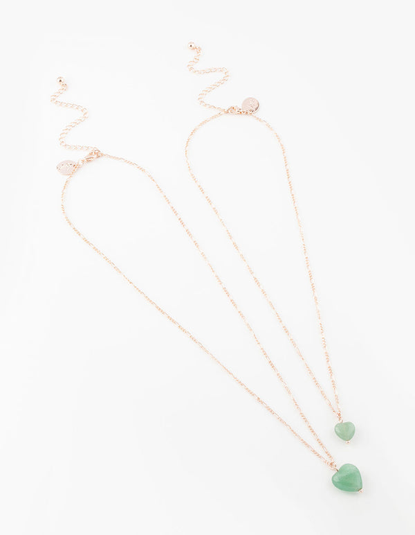 Rose Gold Semi-Precious Mini Heart Necklace Pack
