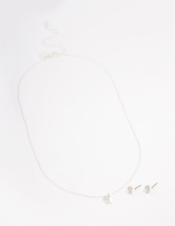 Silver Diamante Butterfly Jewellery Set