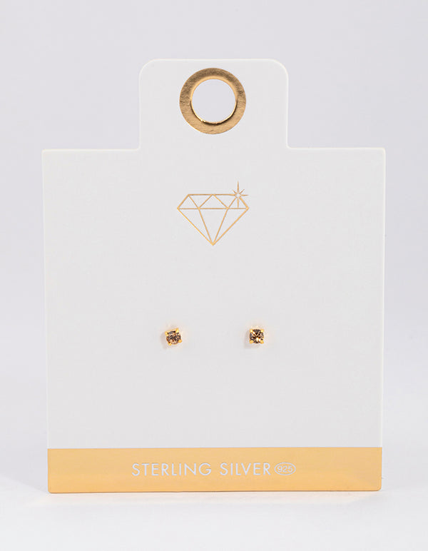 Gold Plated Sterling Silver Diamante Stud Earrings