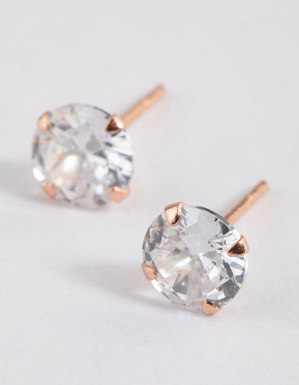 Rose Gold Plated Sterling Silver Cubic Zirconia Stud Earrings