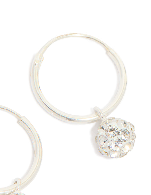 Sterling Silver Crystal Hoop Earrings 12mm