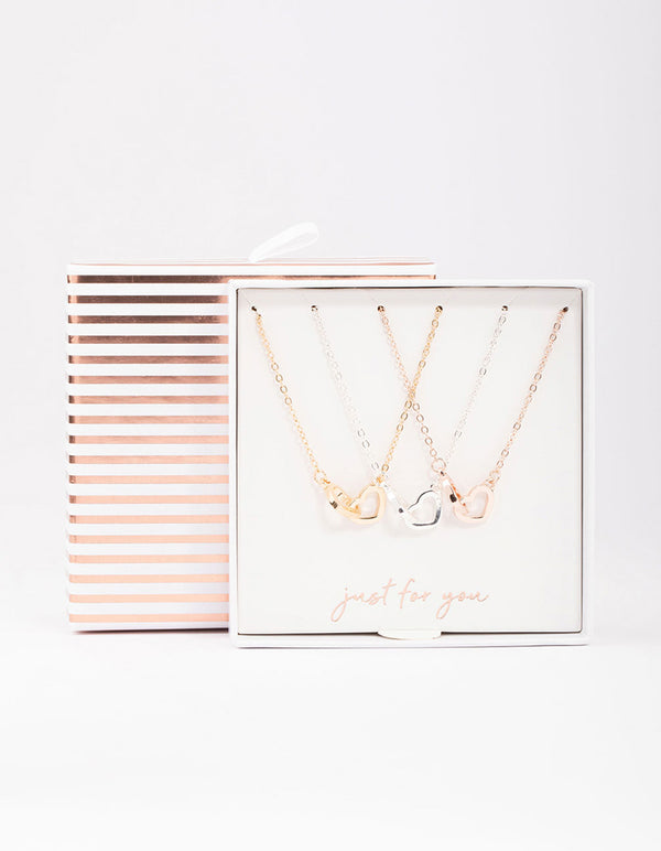 Mixed Metal Link Heart Necklace 3-Pack