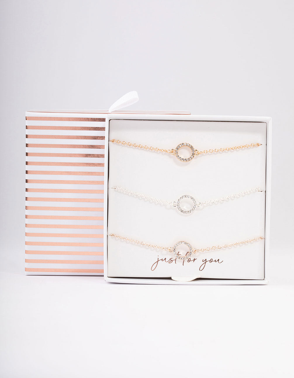 Mixed Metal Diamante Open Circle Bracelet 3-Pack