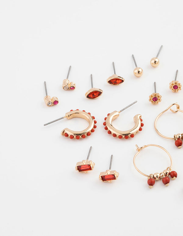 Gold Diamante & Rainbow Flower Earring 12-Pack