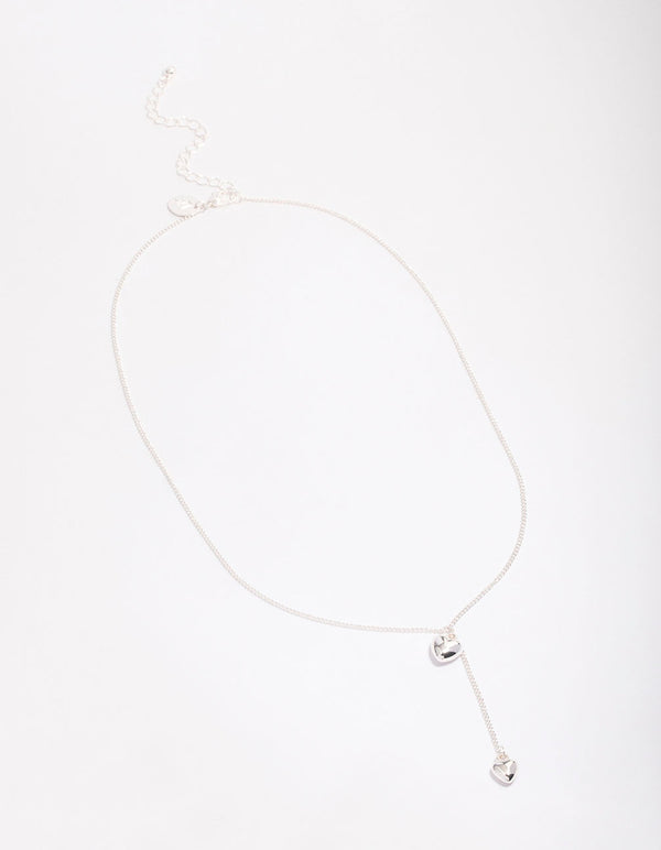 Silver Puffy Heart Drop Necklace