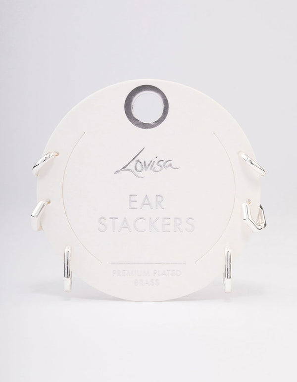 Silver Plated Brass Hexagon Hoop Earrings Pack