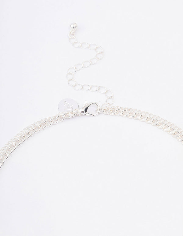 Silver Plated Diamante Cross Layered Curb Necklace