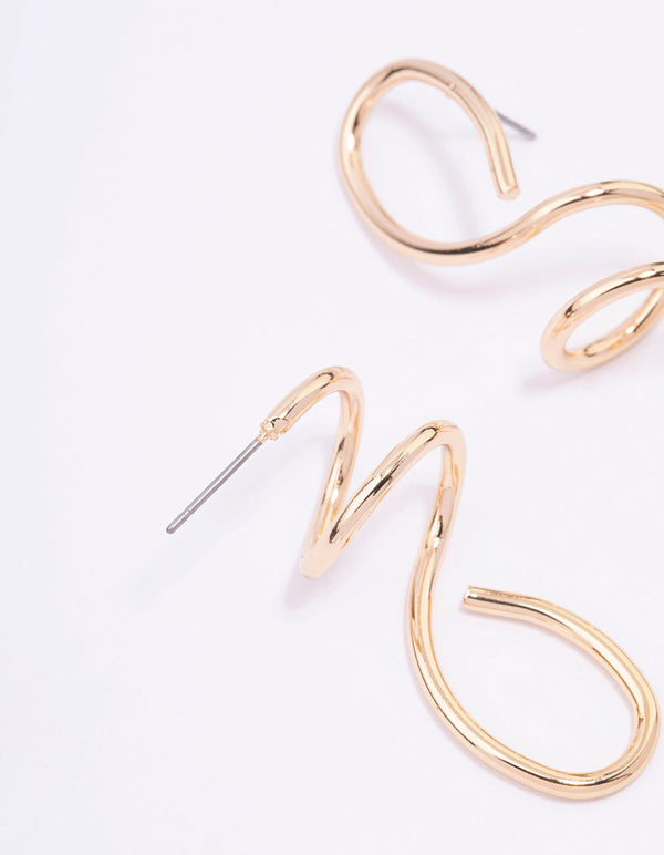 Gold Mixed Irregular Spiral Drop Earrings