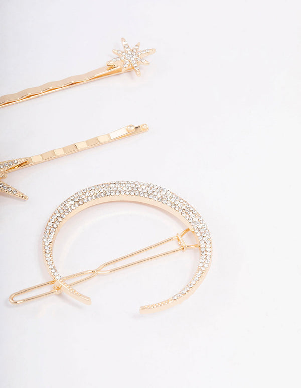 Gold Crecesnt & Star Hair Clips 3-Pack