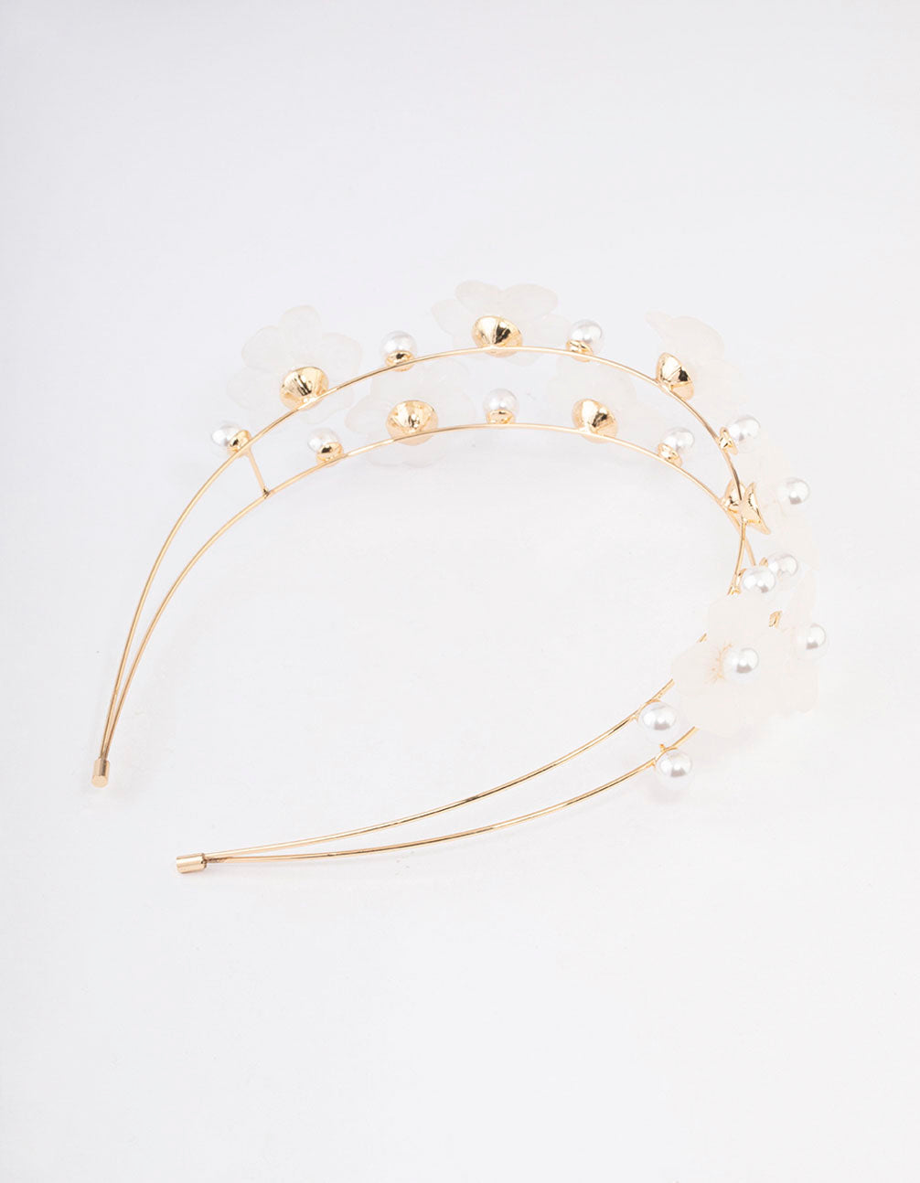 Gold Pearl Flower Double Headband