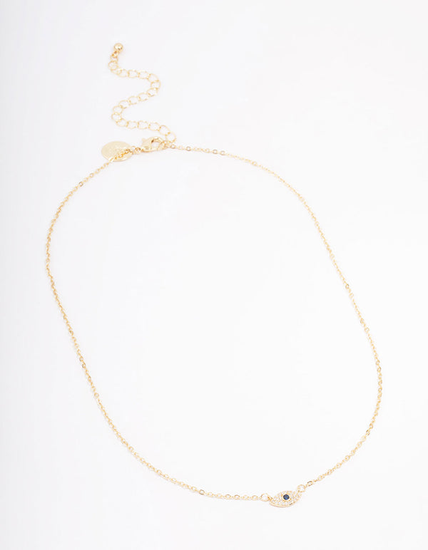 Gold Plated Cubic Zirconia Mini Evil Eye Pendant Necklace