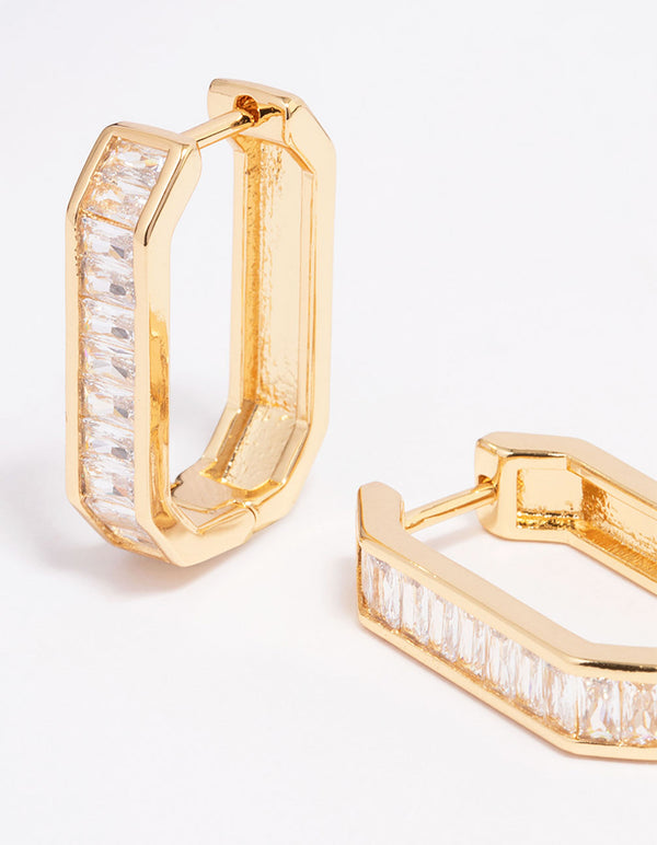 Gold Plated Octagon Cubic Zirconia Hoop Earrings
