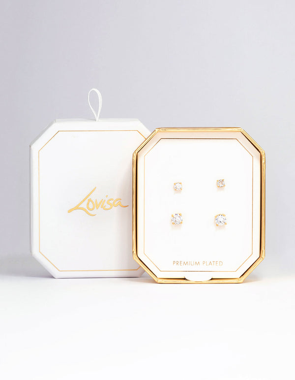 Gold Plated Cubic Zirconia Stud Earring Pack