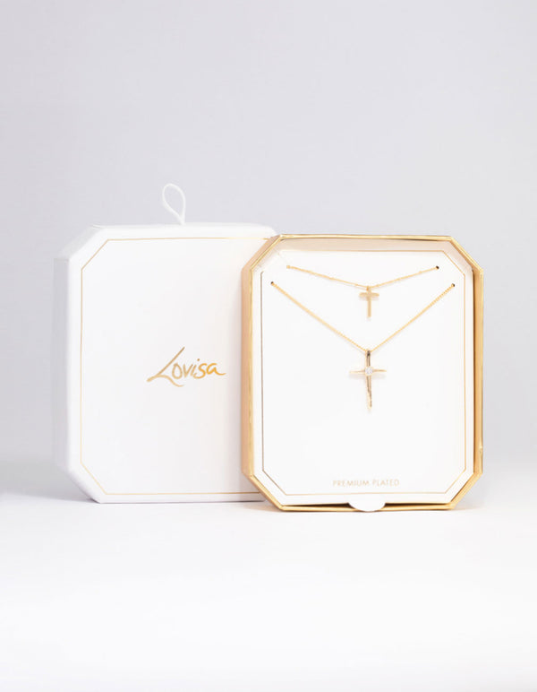 Gold Plated Layered Cross Necklace