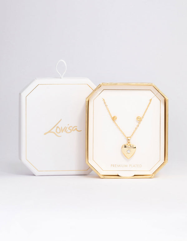 Gold Plated Heart Locket Necklace & Earrings Set