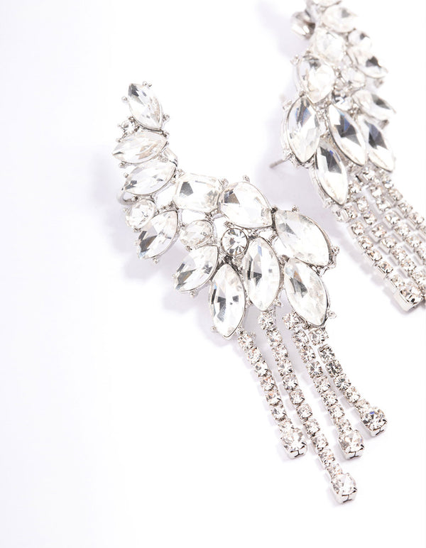 Silver Multi Diamante Cup Chain Ear Cuff