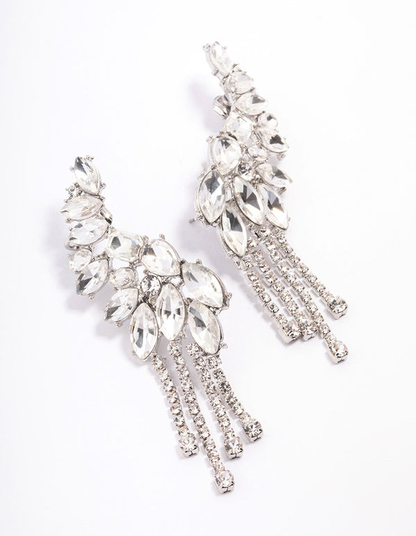 Silver Multi Diamante Cup Chain Ear Cuff